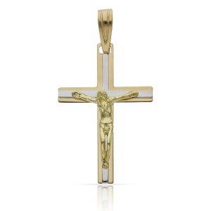 Cruz cristo oro 18kl bicolor – 18x27mm