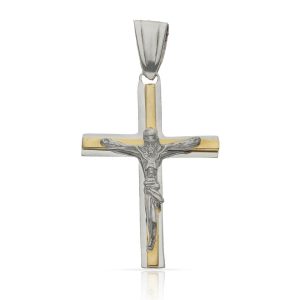 Cruz cristo oro 18kl bicolor – 18x27mm