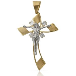 Cruz oro 18kl cristo y baguettes