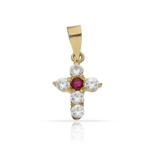Cruz oro 18kl circonita roja