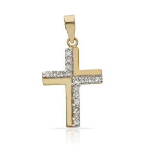 Cruz oro 18kl bicolor circonitas – 14x22mm