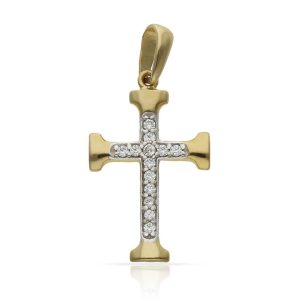 Cruz oro 18kl bicolor circonitas – 13x22mm