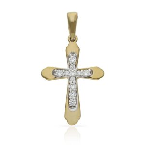 Cruz oro 18kl bicolor circonitas – 14x21mm