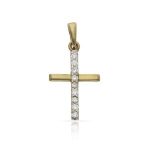 Cruz oro 18kl bicolor circonitas – 11x18mm