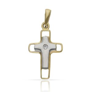 Cruz oro 18kl bicolor circonita – 11x18mm