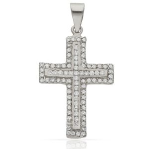 Cruz oro blanco 18kl circonitas – 17x26mm
