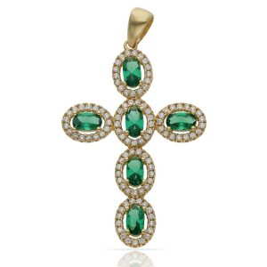 Cruz oro 18kl circonitas verdes – 24x36mm
