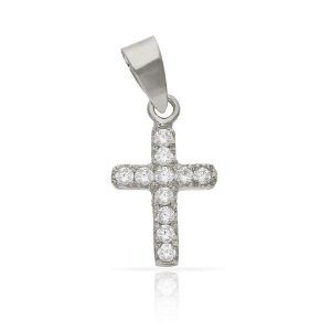 Cruz oro blanco 18kl circonitas – 9x15mm