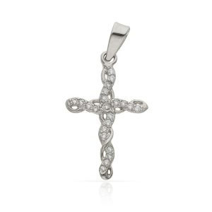 Cruz oro blanco 18kl circonitas – 13x20mm