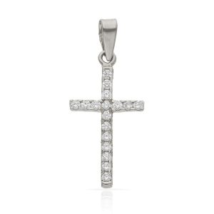 Cruz oro blanco 18kl circonitas – 12x22mm