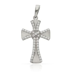 Cruz oro blanco 18kl circonitas – 13x22mm