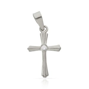 Cruz oro blanco 18kl circonita – 11x17mm
