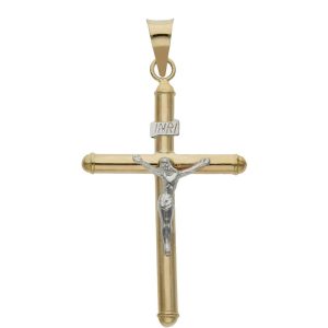 Cruz oro 18kl bicolor cristo – 25x41mm