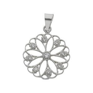 Colgante oro blanco 18kl flor circonitas