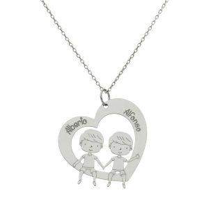 Gargantilla oro blanco 18kl corazon + niños