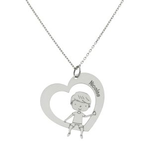 Gargantilla oro blanco 18kl corazon + niño