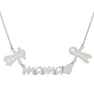 Gargantilla oro blanco 18kl mama + niños