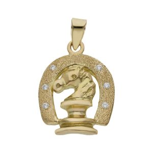 Colgante oro 18kl caballo circonitas – 14x19mm