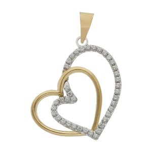 Colgante oro 18kl corazones circonitas – 16x20mm