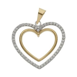 Colgante oro 18kl corazones circonitas – 19x20mm