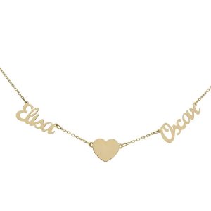 Gargantilla oro 18kl – 2 nombres + corazon