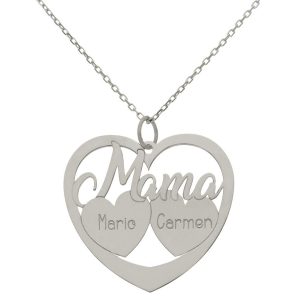 Gargantilla oro blanco 18kl mama + 2 corazones