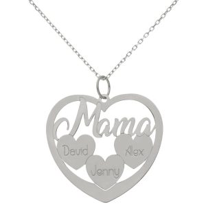 Gargantilla oro blanco 18kl mama + 3 corazones