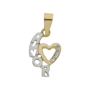 Colgante oro 18kl amor + corazon