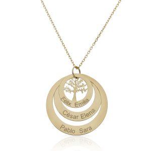 Gargantilla oro 18kl 3 circulos + arbol de la vida – 25mm