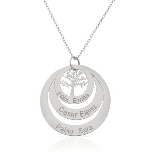 Gargantilla oro blanco 18kl 3 circulos + arbol de la vida – 25mm