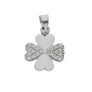 Colgante oro blanco 18kl trebol corazones