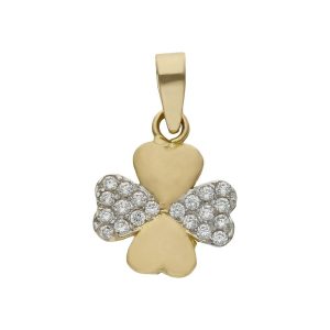 Colgante oro 18kl trebol corazones
