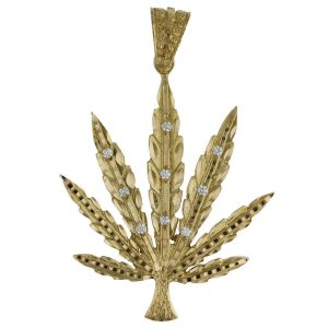 Colgante oro 18kl hoja marihuana