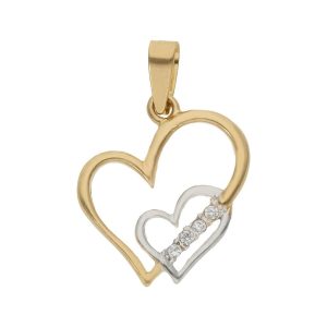 Colgante oro 18kl corazones circonitas