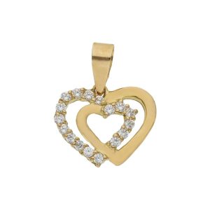Colgante oro 18kl corazones circonitas