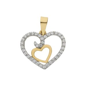 Colgante oro 18kl corazones circonitas