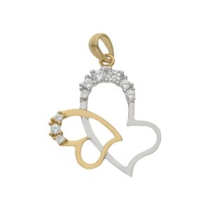 Colgante oro 18kl bicolor corazones