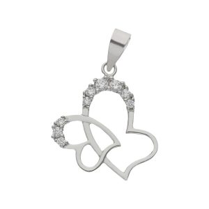 Colgante oro blanco 18kl corazones