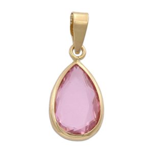 Colgante oro 18kl lagrima piedra rosa