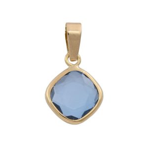 Colgante oro 18kl cuadrado color agua marina