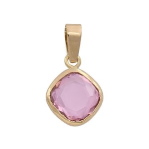 Colgante oro 18kl cuadrado piedra rosa
