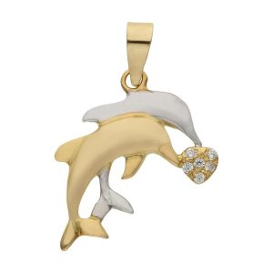 Colgante oro 18kl delfines + corazon