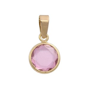 Colgante oro 18kl redondo piedra rosa