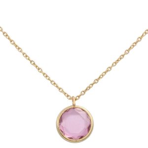 Gargantilla oro 18kl circulo piedra rosa
