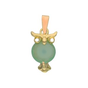 Colgante oro 18kl buho piedra verde