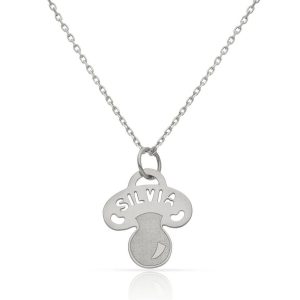 Colgante oro blanco 18k chupete + nombre