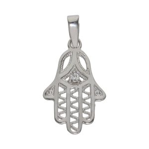 Colgante oro blanco 18kl mano de fatima