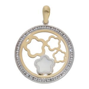 Colgante oro 18kl flor nacar circonitas – 20mm