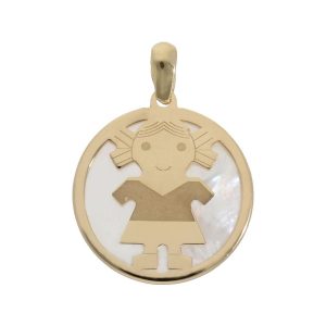 Colgante oro 18kl niña nacar – 17mm