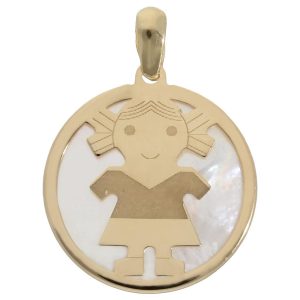 Colgante oro 18kl niña nacar – 20mm